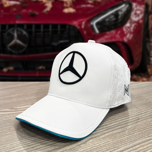 Mercedes Embroidered Premium Cap-White Color-Nifty Branded® Cap