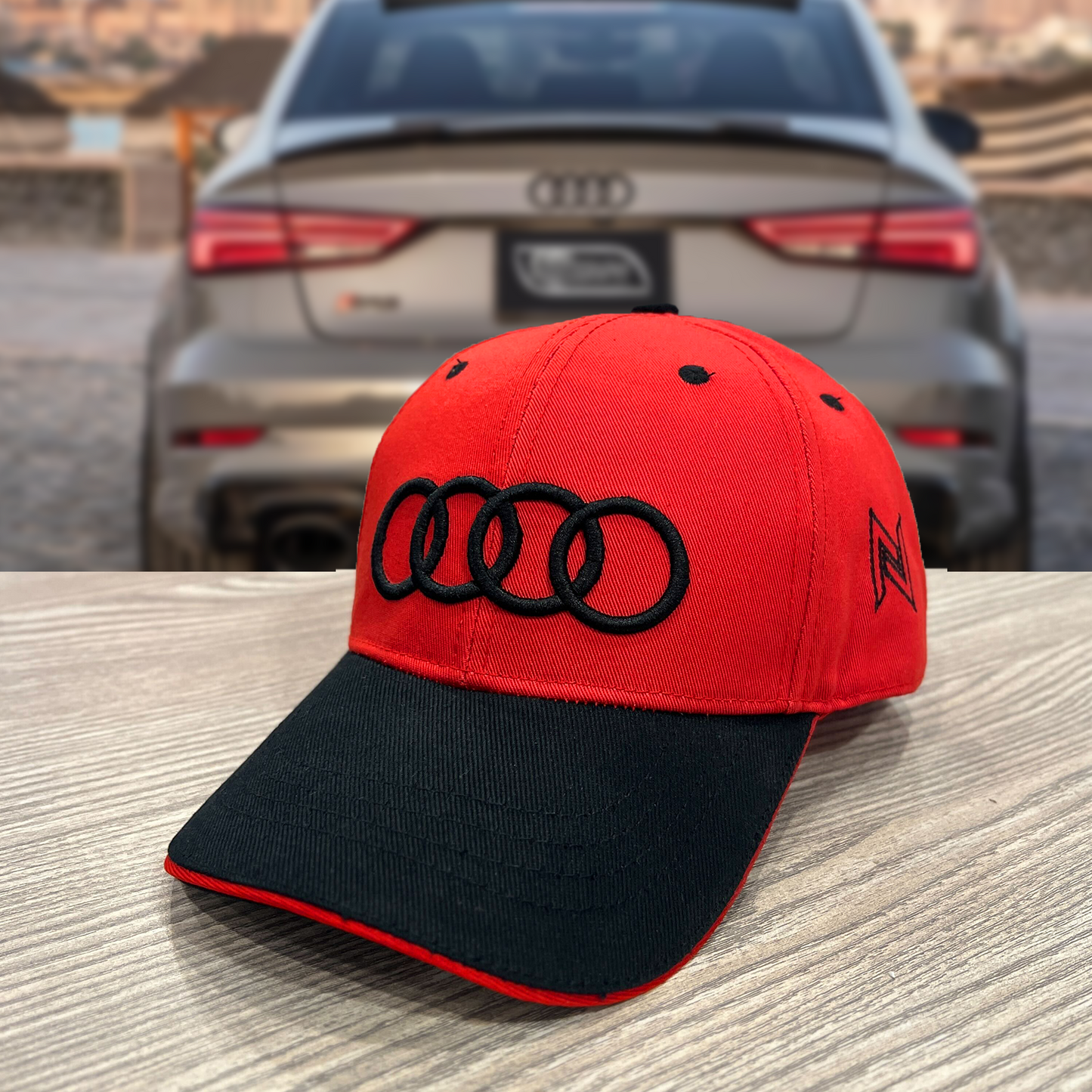 Audi Embroidered Premium Cap-Red & Black Color-Nifty Branded® Cap
